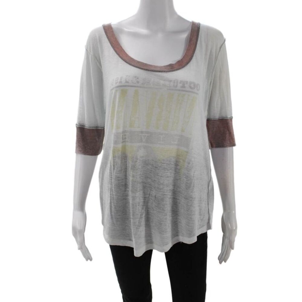 Trunk Women Jersey Ringer White 3/4 Sleeve Round Neck Music Graphic Size M